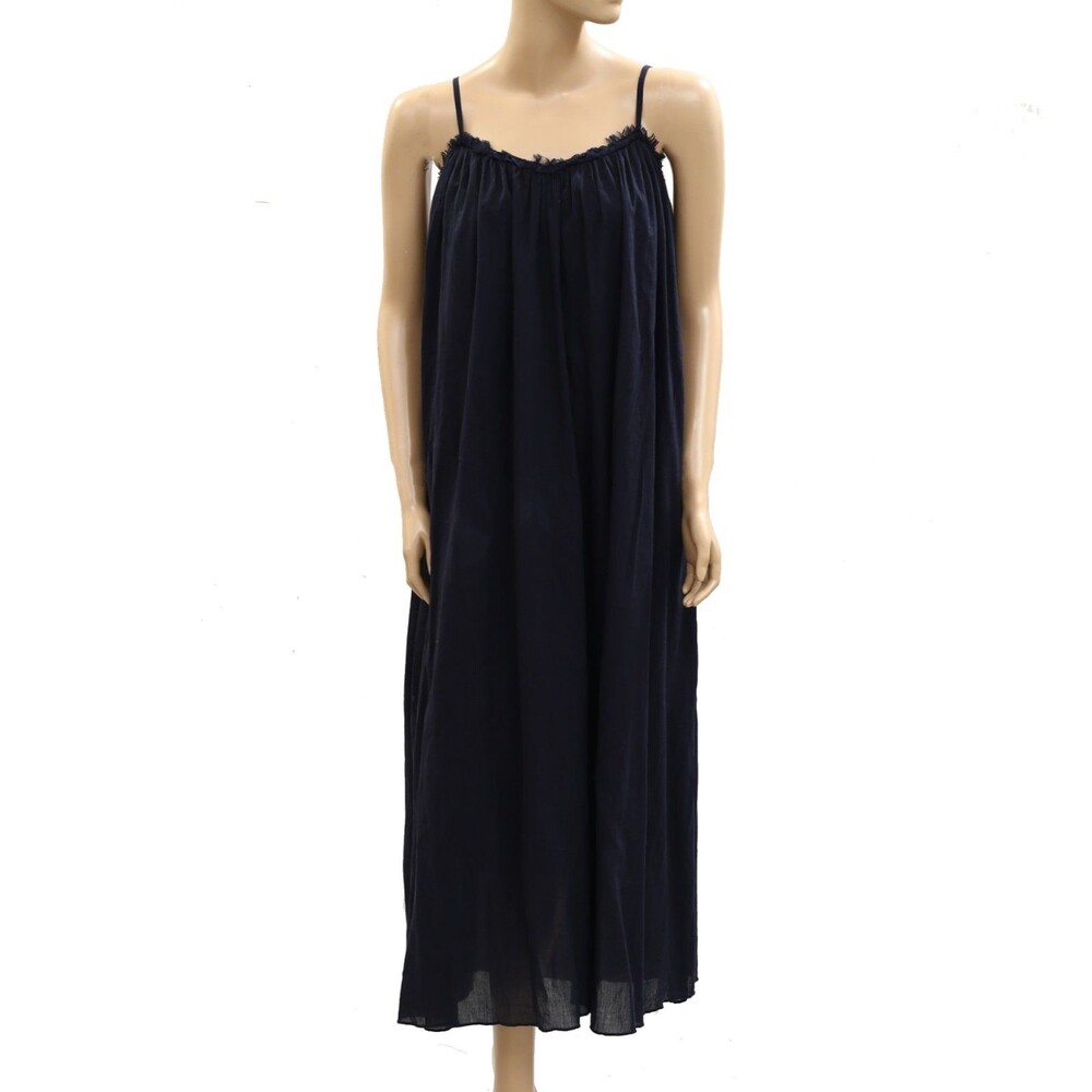 Free People Midi Slip Dress Sleeveless Scoop Neck Cotton Solid Navy S 285153